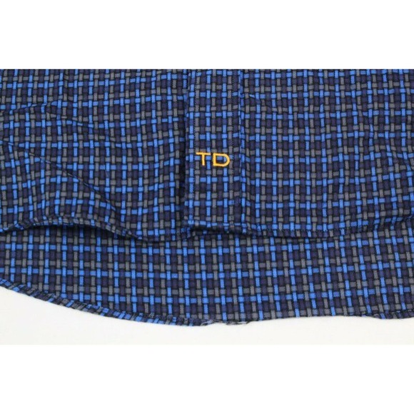 Thomas Dean Shirt Men's XXL Blue Long Sleeve Button Basketweave Print Flip cuff - Picture 6 of 9